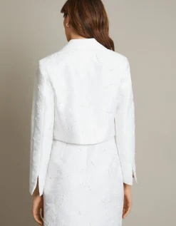 Faye Hand-Beaded Jacquard Cropped Bridal Jacket Ivory