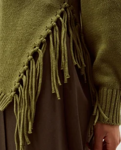 Fey Asymmetrical Fringe Jumper Green