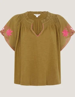 Fiona Embroidered Cotton Top Green