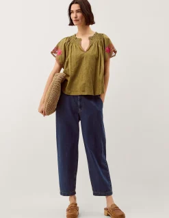Fiona Embroidered Cotton Top Green