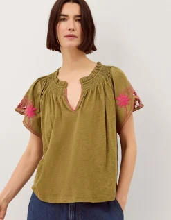 Fiona Embroidered Cotton Top Green