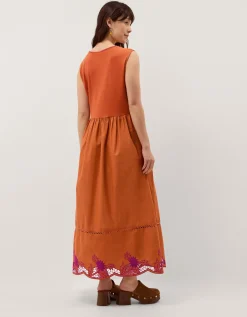 Fiona Sleeveless Floral Embroidered Maxi Dress Orange