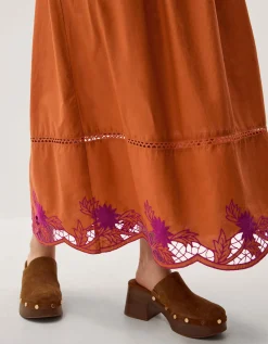 Fiona Sleeveless Floral Embroidered Maxi Dress Orange