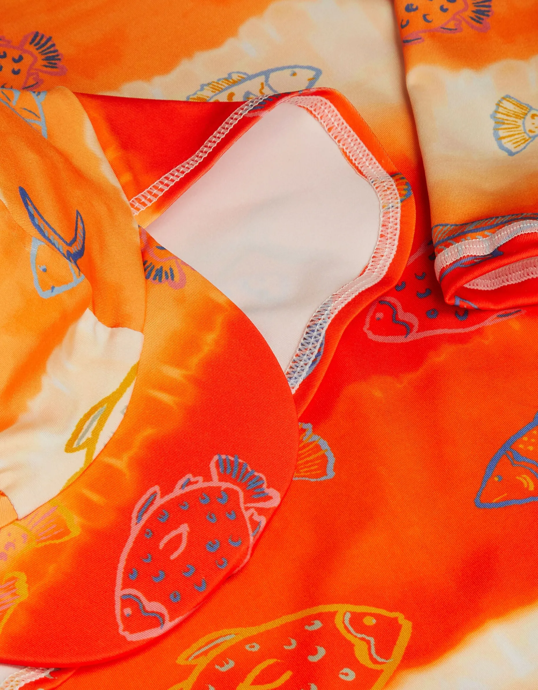 Fish Print UPF50+ Swimsuit & Sun Hat Orange