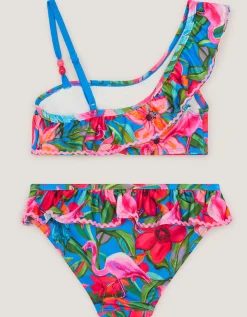 Flamingo Asymmetrical Frill Bikini Set Blue