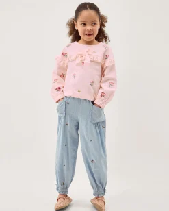 Floral Broderie Bow Sweatshirt Pink
