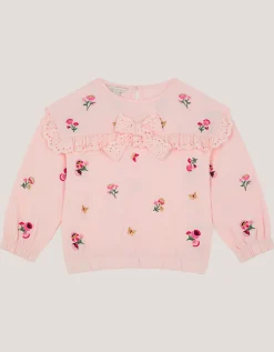 Floral Broderie Bow Sweatshirt Pink
