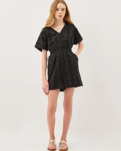 Floral Broderie Playsuit Black