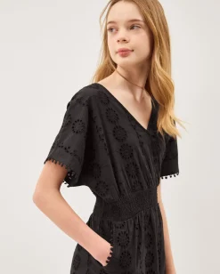 Floral Broderie Playsuit Black