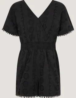 Floral Broderie Playsuit Black
