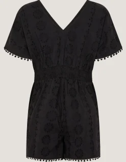 Floral Broderie Playsuit Black