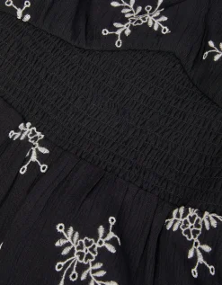 Floral Broderie Puff Sleeve Dress Black