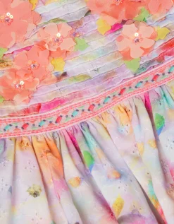 Floral Broderie Puff Sleeve Party Dress Multi