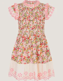 Floral Broderie Smocked Jersey Dress Multi