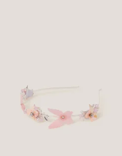 Floral Butterfly Embellished Metal Headband