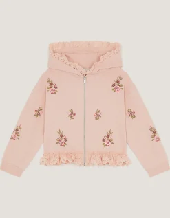 Floral Embroidered Broderie Hoodie Pink