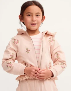 Floral Embroidered Broderie Hoodie Pink