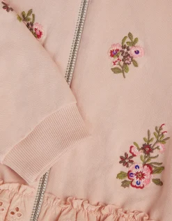 Floral Embroidered Broderie Hoodie Pink