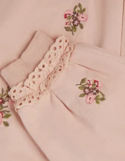 Floral Embroidered Broderie Joggers Pink