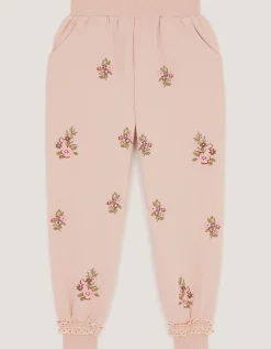 Floral Embroidered Broderie Joggers Pink