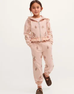 Floral Embroidered Broderie Joggers Pink