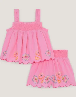 Floral Embroidered Cami Top & Shorts Set Pink