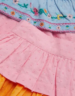 Floral Embroidered Colourblock Top & Skirt Set Multi