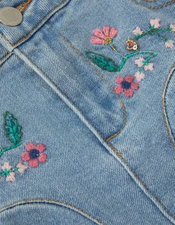 Floral Embroidered Denim Mini Skirt Blue