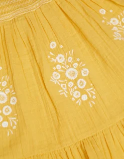 Floral Embroidered Frill Dress Yellow