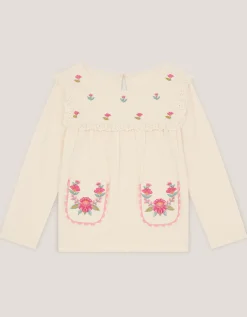 Floral Embroidered Long Sleeve Top Ivory