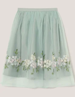 Floral Embroidered Party Skirt Green