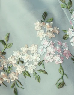 Floral Embroidered Party Skirt Green