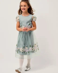 Floral Embroidered Party Skirt Green