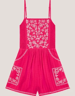 Floral Embroidered Playsuit Pink