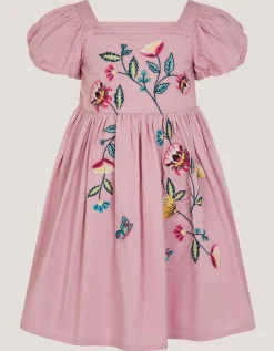 Floral Embroidered Puff Sleeve Dress Purple