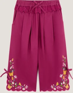 Floral Embroidered Scallop Trim Trousers Pink