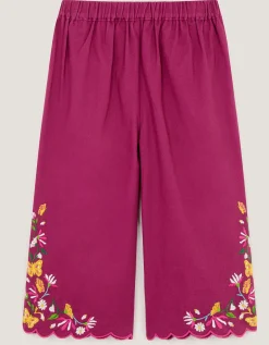 Floral Embroidered Scallop Trim Trousers Pink