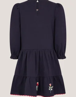 Floral Embroidered Tiered Dress Blue
