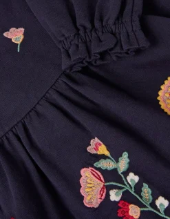 Floral Embroidered Tiered Dress Blue