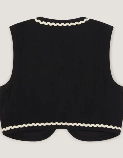 Floral Embroidered Waistcoat Black