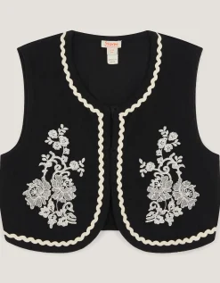 Floral Embroidered Waistcoat Black