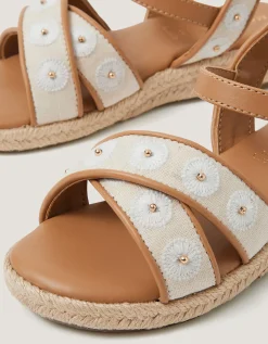 Floral Espadrille Wedge Sandals Natural