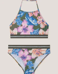 Floral Halter Bralette Bikini Set Green