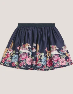 Floral Horse Print Satin Skirt Blue