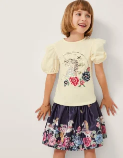 Floral Horse Print Satin Skirt Blue