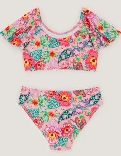 Floral Paisley Short Sleeve Bikini Set Multi
