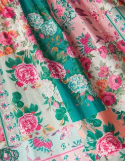 Floral Patchwork Shirred Dress Green