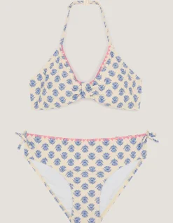 Floral Print Halter Bikini Set White