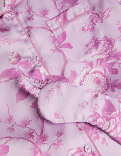 Floral Satin Short Pyjamas & Sleep Mask Set Purple