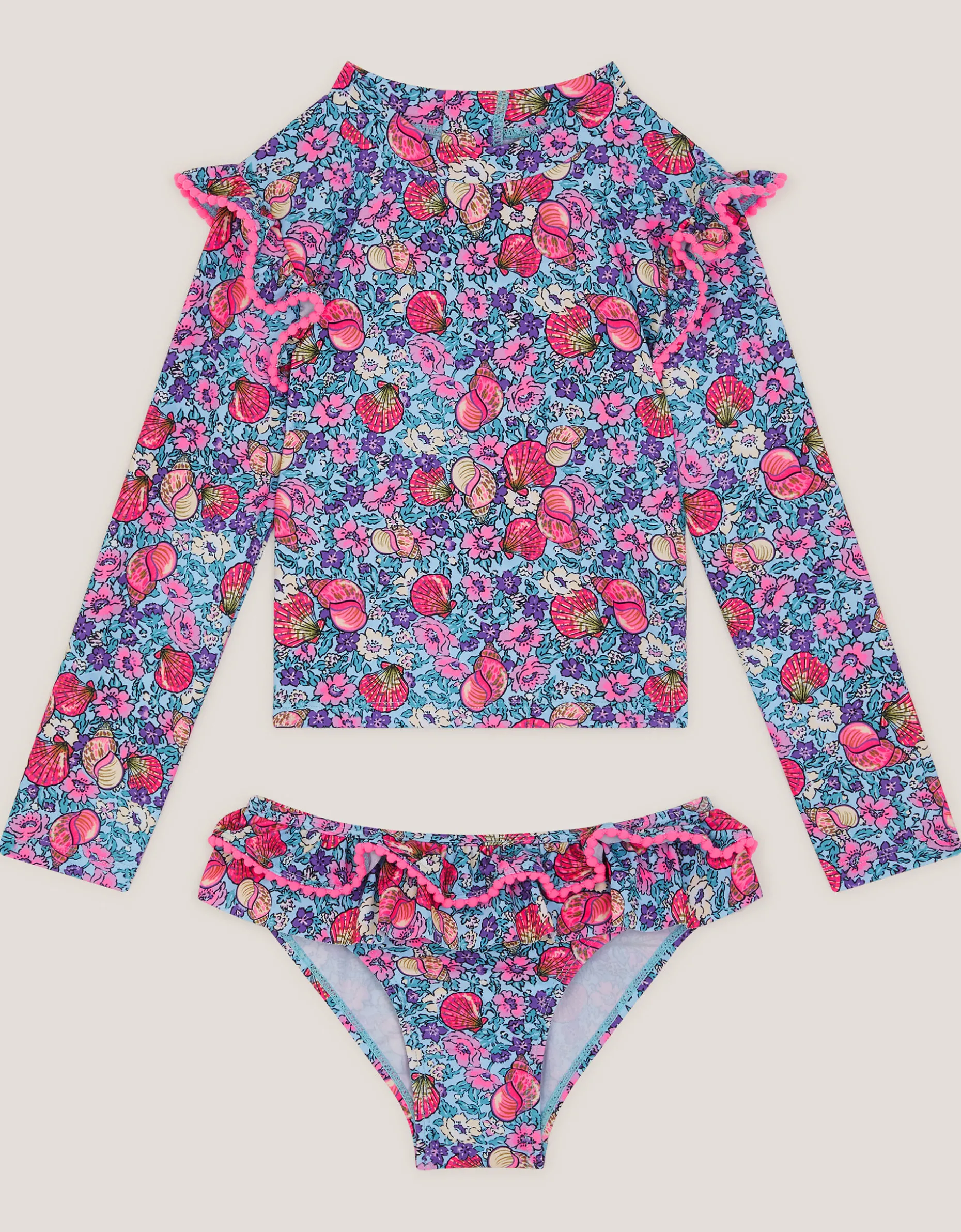 Floral Shell UPF50+ Rash Vest Swim Set Blue